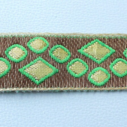 Green, Gold And Bronze Jacquard Weave Lace Trim, Approx. 32mm Wide Indian Sari Border