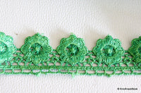 Thumbnail for Green Embroidered Flower Lace Trim, Approx 32mm wide