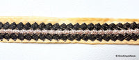 Thumbnail for Beige Fabric Trim With Black And Gold Thread Embroidery Lace Trim, Approx. 25mm Wide