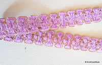 Thumbnail for Lilac Purple Lace Trim With Gold Border Piping, Approx. 25mm
