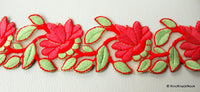 Thumbnail for Gold Sheer Trim With Red And Green Floral Embroidery, Approx. 55mm Wide