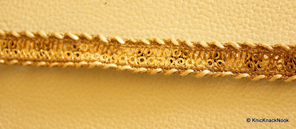 Silver Woven Thread Lace Trim With Mirror And Pearl Embellishments, Approx. 12mm Wide