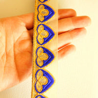 Thumbnail for Gold Sheer Trim With Blue And Gold Embroidery, Approx. 32mm Wide