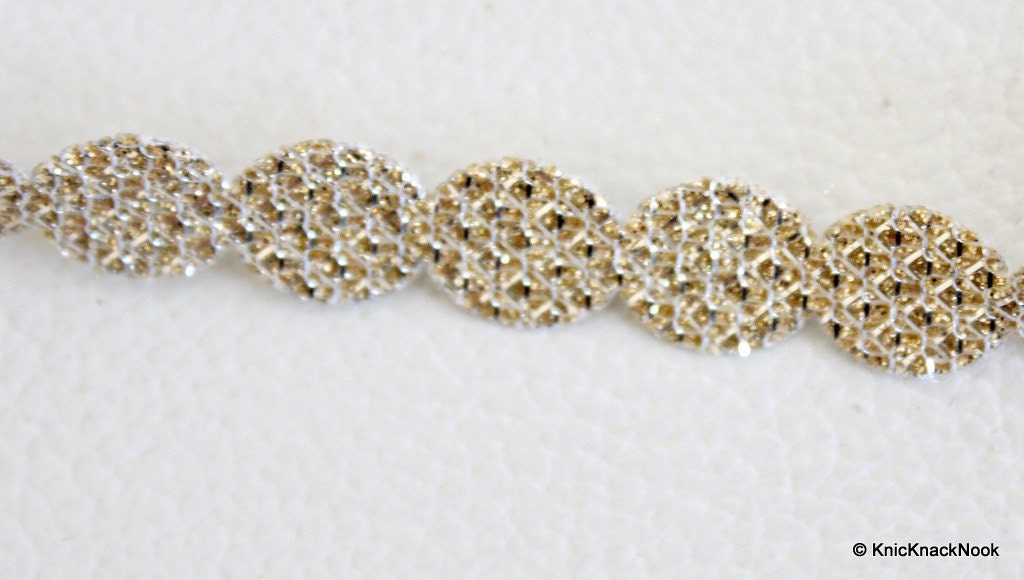 Silver Shimmer Circle Faux Leather Trim Lace, 10 mm Wide