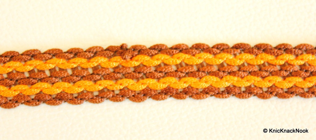 Brown And Orange Thread Lace Trim, 17mm wide