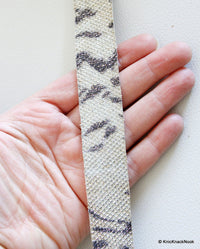 Thumbnail for White, Black And Silver Shimmer Lace Trim, Animal Print Trim
