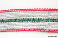 Thumbnail for Silver, Pink And Green Thread Lace Trim, Approx. 52mm wide