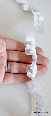 Thumbnail for Wholesale Pleated Silver And White Tissue Ribbon Trim, Approx. 19mm wide
