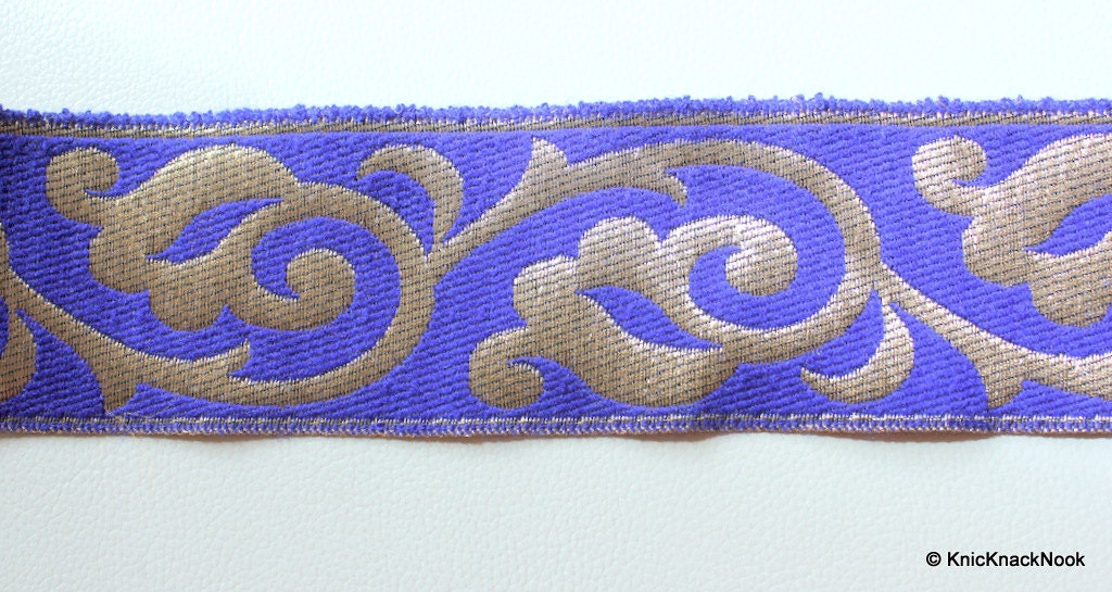 Wholesale Royal Blue And Bronze Embroidery Lace Trim, Approx. 60mm Wide, Indian Trim Costume Trim Fashion Trim Craft Ribbon