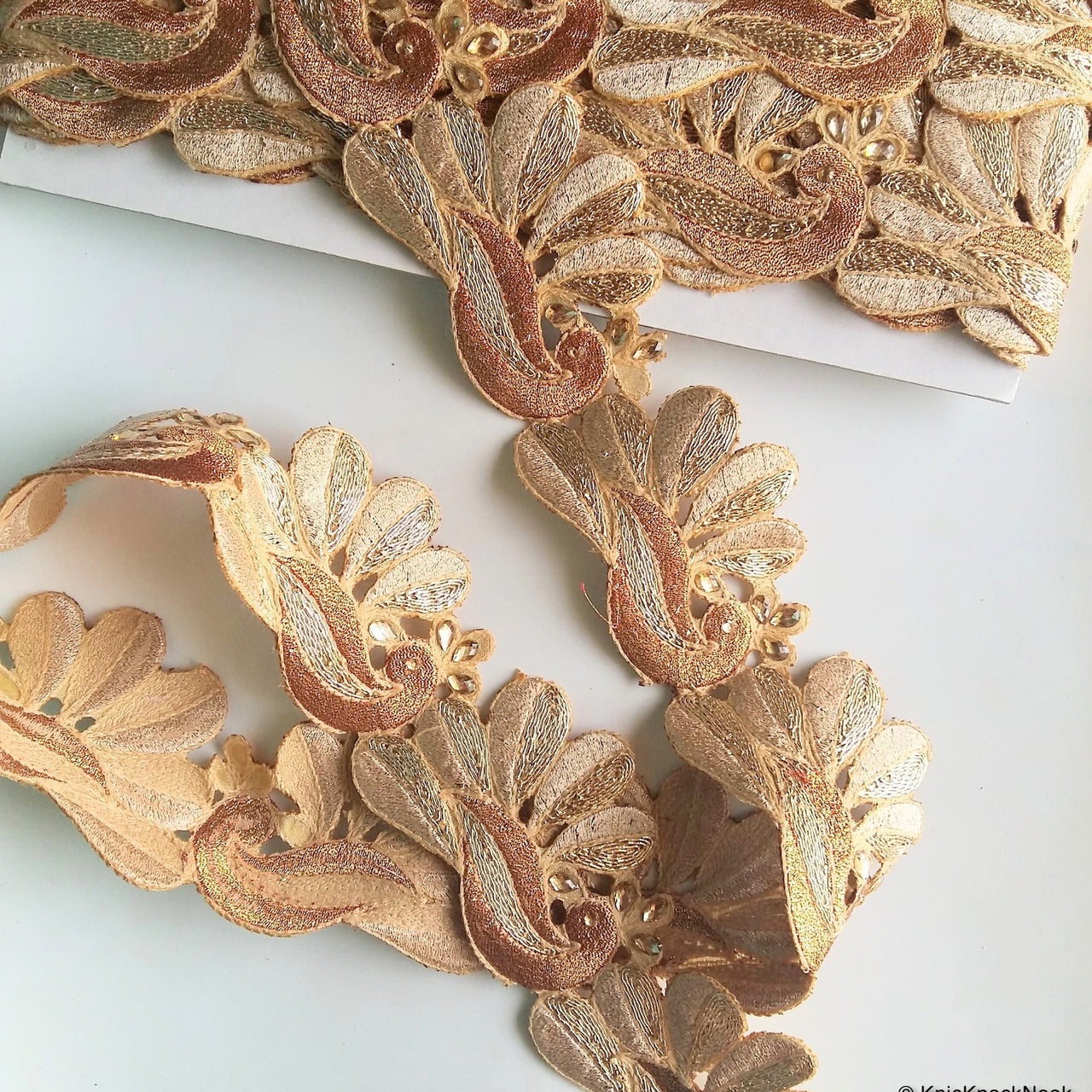 Gold Shimmer Peacock Pattern Trim, 55mm wide - 200317L214