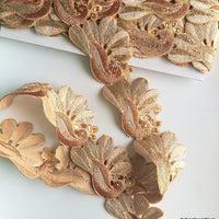 Thumbnail for Gold Shimmer Peacock Pattern Trim, 55mm wide - 200317L214
