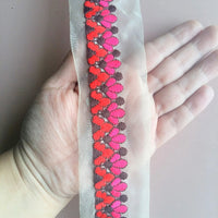 Thumbnail for Sheer Gold Fabric Trim With Floral Thread Embroidery One Yard Lace Trim - 200317L287/88/89/90
