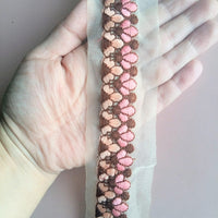 Thumbnail for Sheer Gold Fabric Trim With Floral Thread Embroidery One Yard Lace Trim - 200317L287/88/89/90
