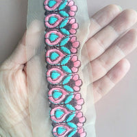 Thumbnail for Sheer Gold Fabric Trim With Floral Thread Embroidery One Yard Lace - 200317L283/84/85