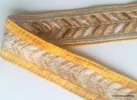 Thumbnail for Yellow / Purple / Fuchsia Pink / Black Silk Fabric Trim With Gold Embroidery - 200317L274/75/76/77