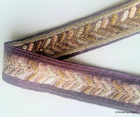 Thumbnail for Yellow / Purple / Fuchsia Pink / Black Silk Fabric Trim With Gold Embroidery - 200317L274/75/76/77
