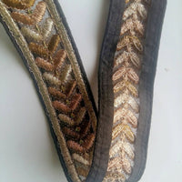 Thumbnail for Yellow / Purple / Fuchsia Pink / Black Silk Fabric Trim With Gold Embroidery - 200317L274/75/76/77