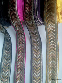 Thumbnail for Yellow / Purple / Fuchsia Pink / Black Silk Fabric Trim With Gold Embroidery - 200317L274/75/76/77Trim