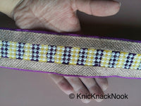 Thumbnail for Mauve, Yellow, Silver And White Trim With FlatBack Beads Lattice On Velvet Fabric Trim