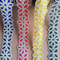 Thumbnail for Fuchsia / Royal Blue / Yellow / Navy Blue Trim With White Piping, Approx. 38mm - 200317L153/54/55/56