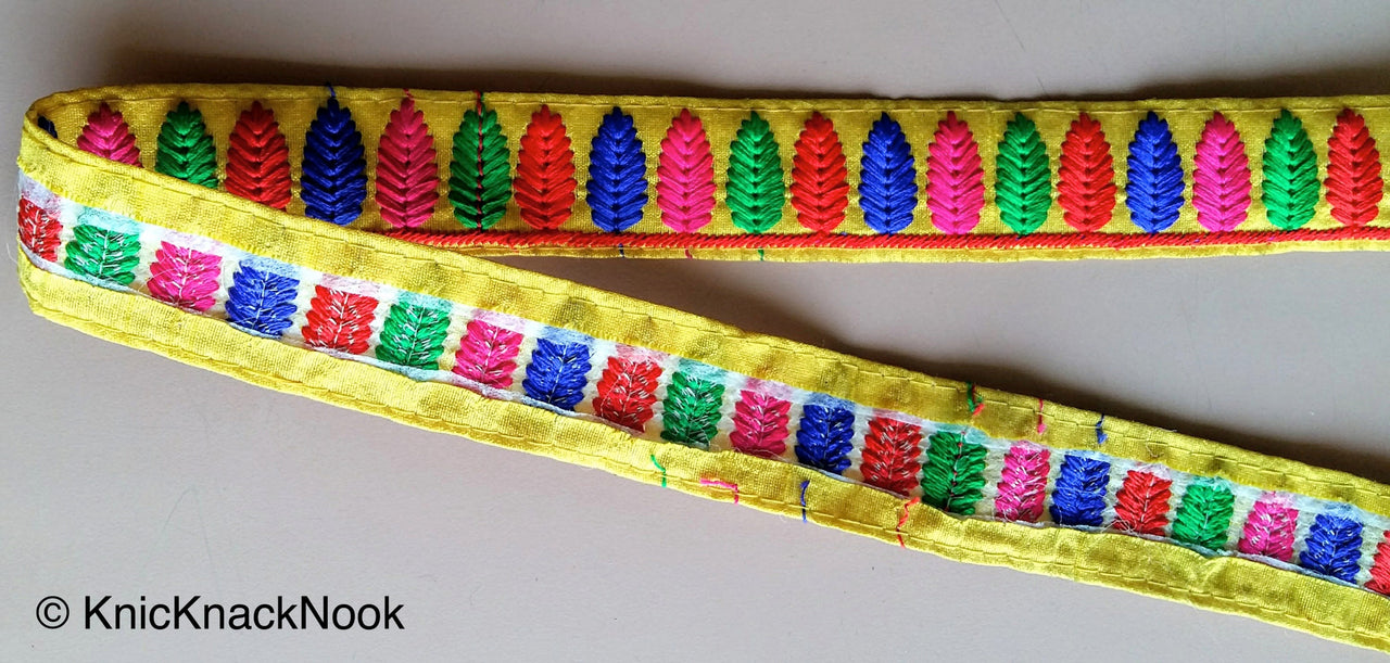 Yellow Trim With Green, Blue, Pink And Red Embroidery