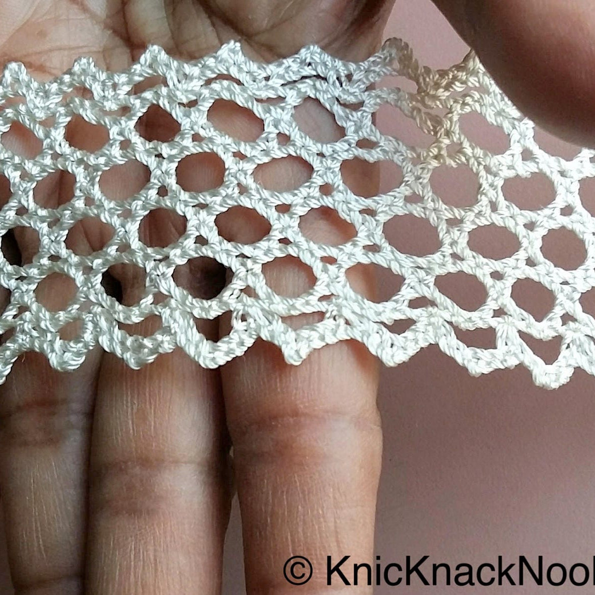 Off White Embroidery Mesh Design Crochet Thread Lace Trim, Trim By Yard