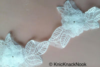 Thumbnail for Off White Layered Flower Trim With Sheer Fabric And Crochet Embroidery With Pearl, Cotton Dyeable Trim, Approx. 10cm Wide - 200317L39