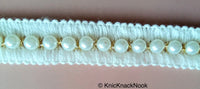 Thumbnail for Off White Thread Trim With Pearl Embellishments, Dyeable Trim, Approx. 24mm Wide