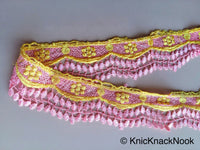 Thumbnail for Pink And Yellow Embroidery Crochet (Cotton) Lace Trim 60mm Wide