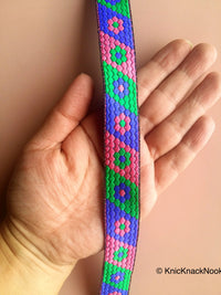 Thumbnail for Pink, Blue And Green Trim With Floral Embroidery, Approx. 20mm Wide