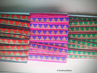 Thumbnail for Blue, Fuchsia And Bronze Thread Triangle Embroidery One Yard Lace Trim 18mm Wide - 200317L302