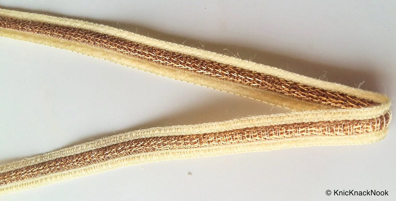 Beige And Gold Thread Lace Trim, Approx. 14mm wide - 200317L230