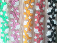 Thumbnail for Beige Net Lace Trim With White And Coral / Yellow / Pink / Green / Black Embroidery, Approx. 85mm wide - 200317L257/58/59/60/61