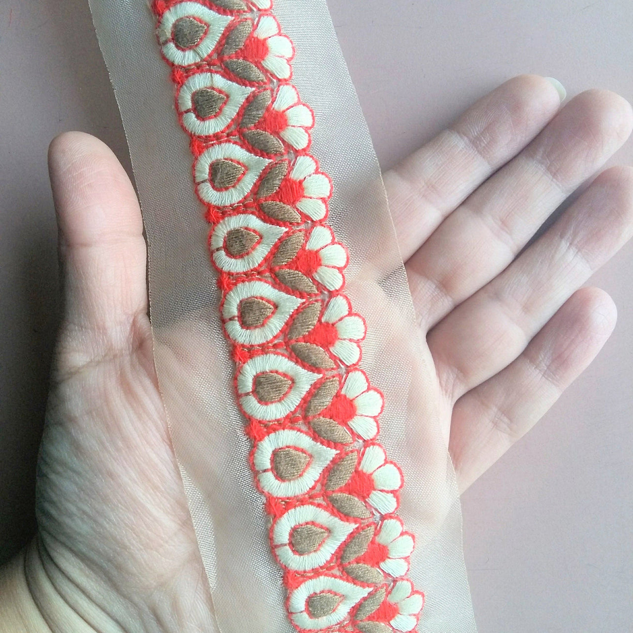 Sheer Gold Fabric Trim With Floral Thread Embroidery One Yard Lace - 200317L283/84/85