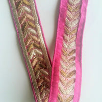 Thumbnail for Yellow / Purple / Fuchsia Pink / Black Silk Fabric Trim With Gold Embroidery - 200317L274/75/76/77