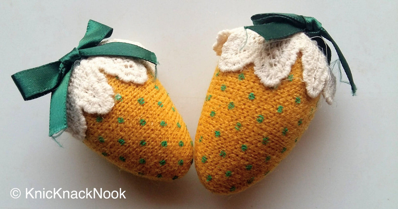 Pink / Yellow, White And Green Strawberry Applique With Polka Dots x 2