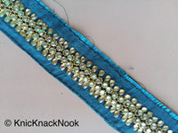Thumbnail for Purple / Blue / Brown Fabric Trim With Silver And Gold Kundan Beads Work, Approx. 36mm Wide - 200317L526/27/28