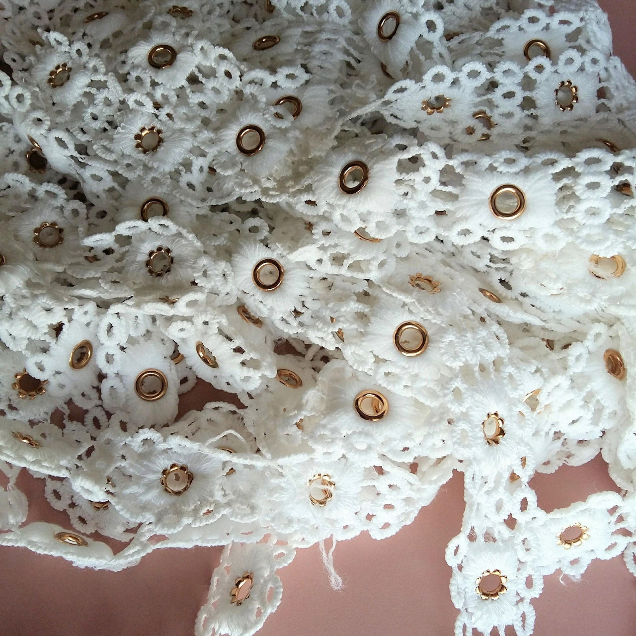 White Embroidered Belt Cotton Trim, White Trim, Approx. 25mm wide