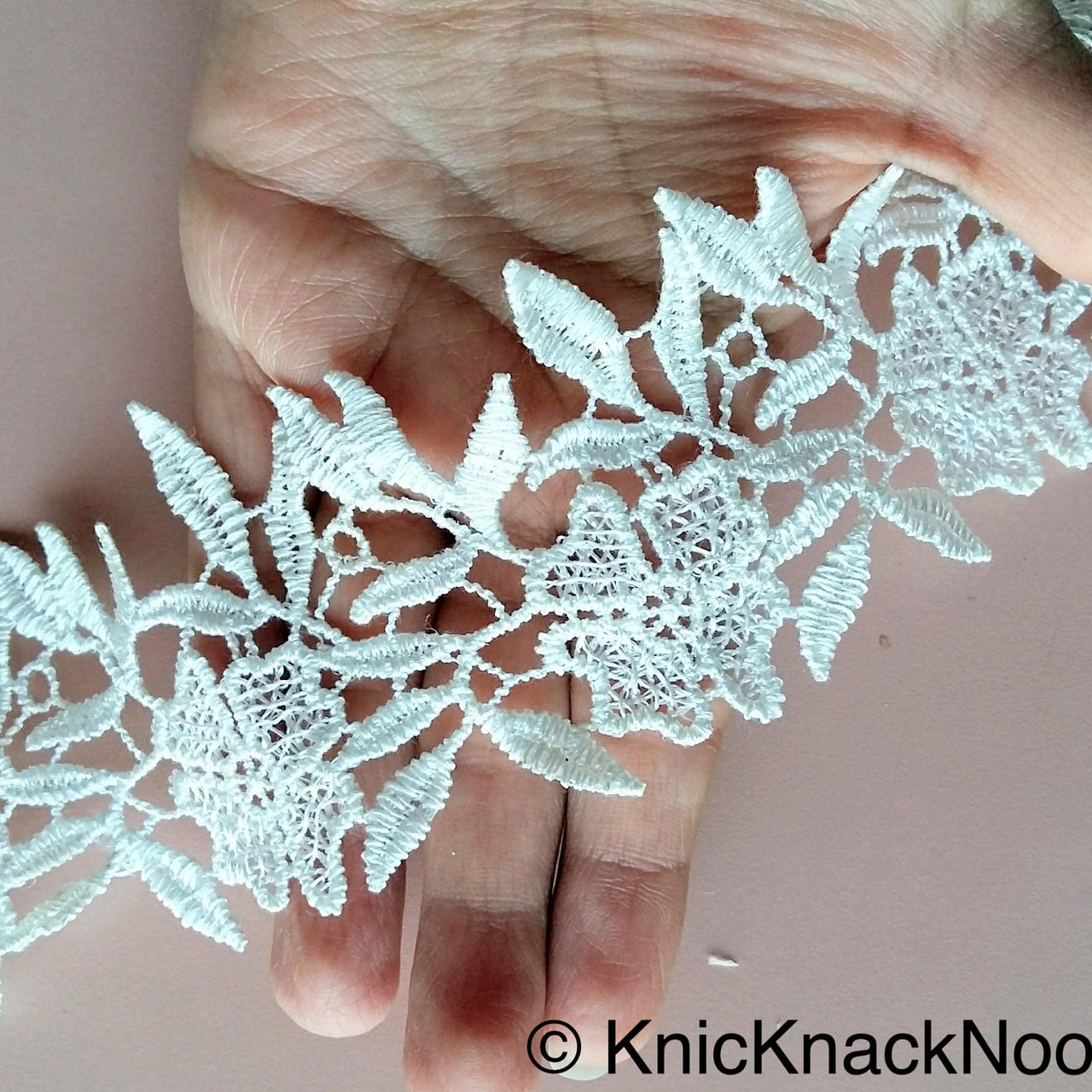 Off White Flower Embroidery Floral Lace Trim, Dyeable Trim, Approx. 65mm - 200317L37