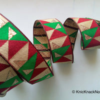 Thumbnail for Green, Maroon Red, Beige And Gold Embroidered Trim