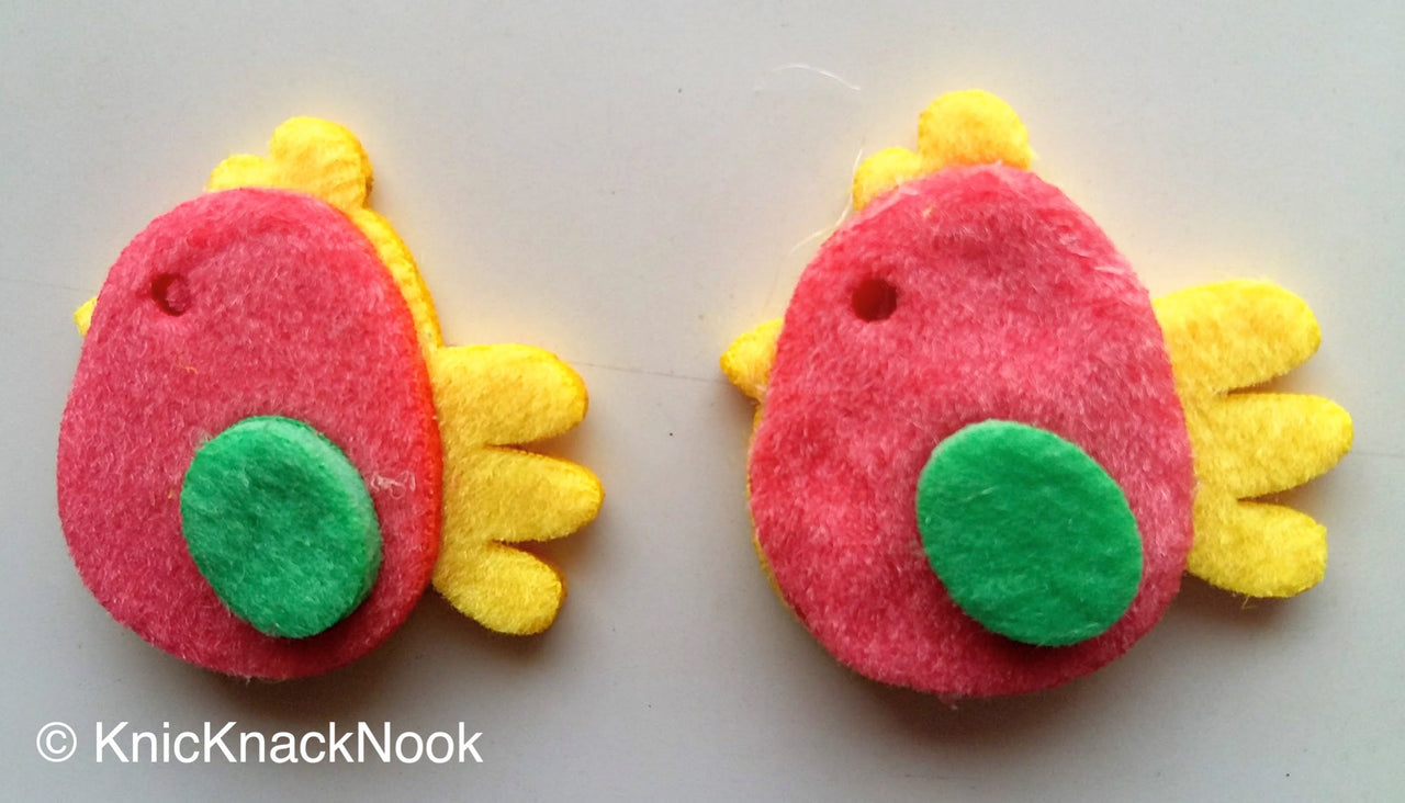 Pink, Yellow And Green Bird Chicken Hen Felt Applique Patch x 2 - 200317A113