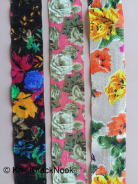 Thumbnail for Yellow & Orange Bhagalpuri Silk Trim Floral Designs Decorative Craft Ribbon Giftwrapping Ribbon Fashion Trim Costume Trim, Trim By 4 Yards