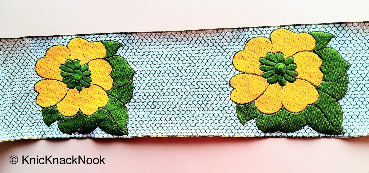Jacquard Weave Yellow Floral Trim, Approx. 10cm Wide, Wholesale Trim By 9 Yards Border Craft Ribbon