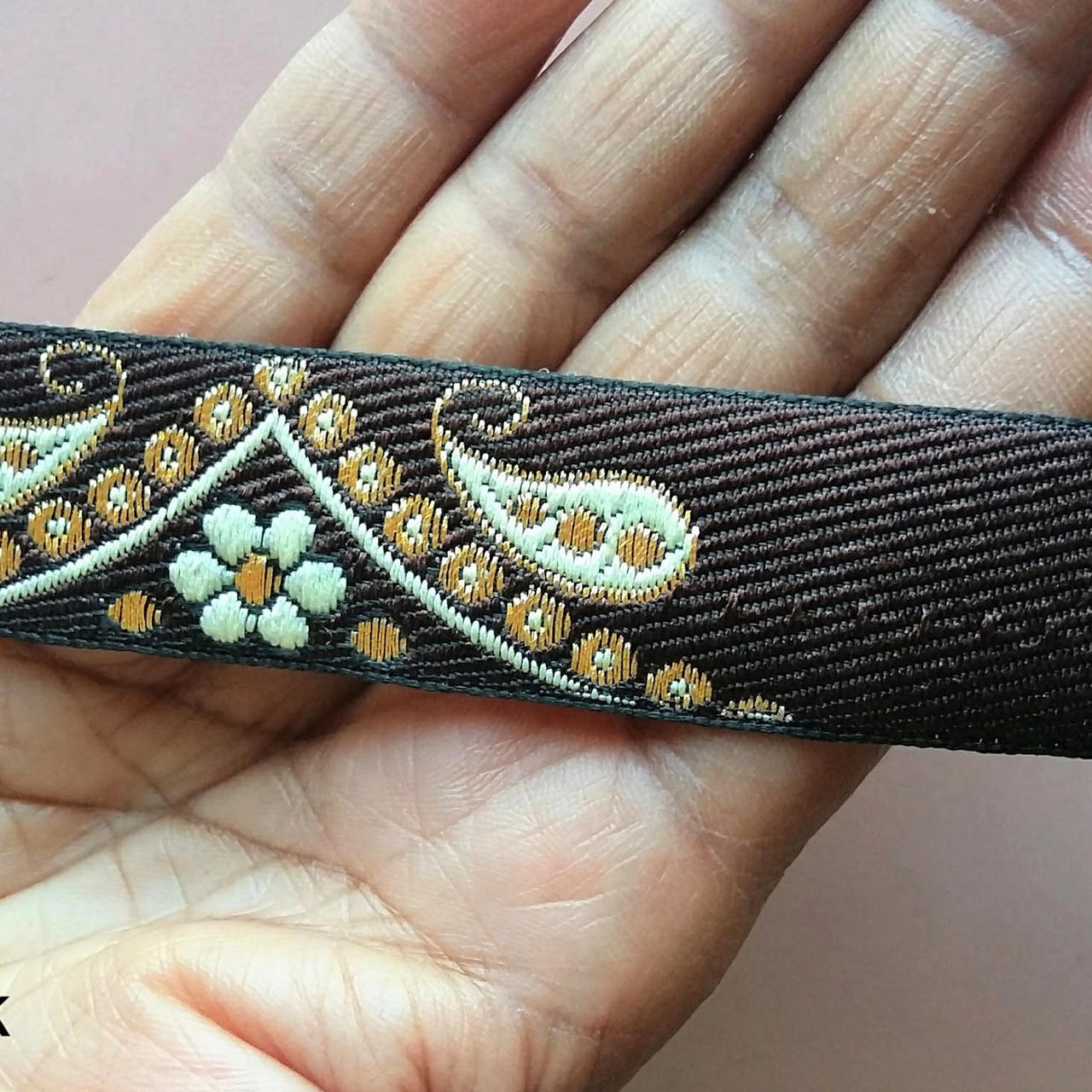Brown, Beige And Gold Embroidered Trim, Paisley And Floral Embroidery