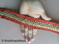 Thumbnail for Purple / Blue / Brown Fabric Trim With Silver And Gold Kundan Beads Work, Approx. 36mm Wide - 200317L526/27/28