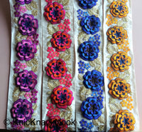 Thumbnail for Beige Fabric Trim With Yellow, Orange, Gold And Blue Floral Embroidery