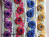 Thumbnail for Beige Fabric Trim With Yellow, Orange, Gold And Blue Floral Embroidery