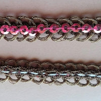 Thumbnail for Bronze Braided Sequins Trim With Purple / Blue / Pink Sequins, Approx. 6 mm wide, Trim by 3 yards