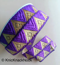 Thumbnail for Jacquard Weave Trim, Copper Thread Triangle Embroidery Lace Trim, 20mm Wide