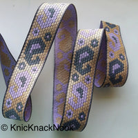 Thumbnail for Grey, Blue And Purple Trim With Floral And Paisley Embroidery, Approx. 32mm Wide - 200317L372